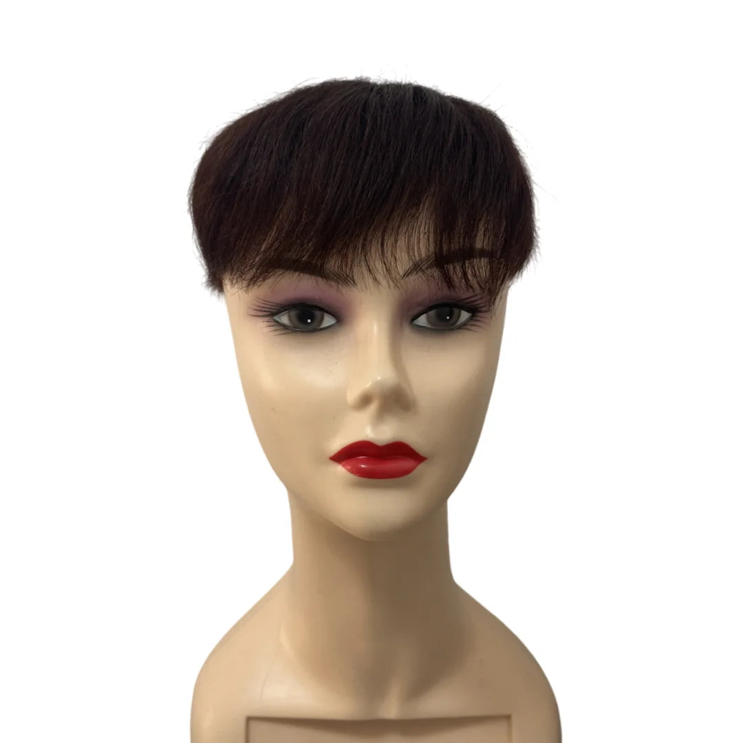 Short Human Hair Wig for Men & Women Dark Brown Natural Straight Clips on Short Hair Topper for Daily Easy to Wear Hair Loss