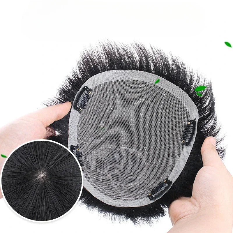Human Hair 16x18CM 18X20CM Men Toupee With Clip Silk Top Breathable And Natural Male Hairpiece To Wear Quickly Increase Hair