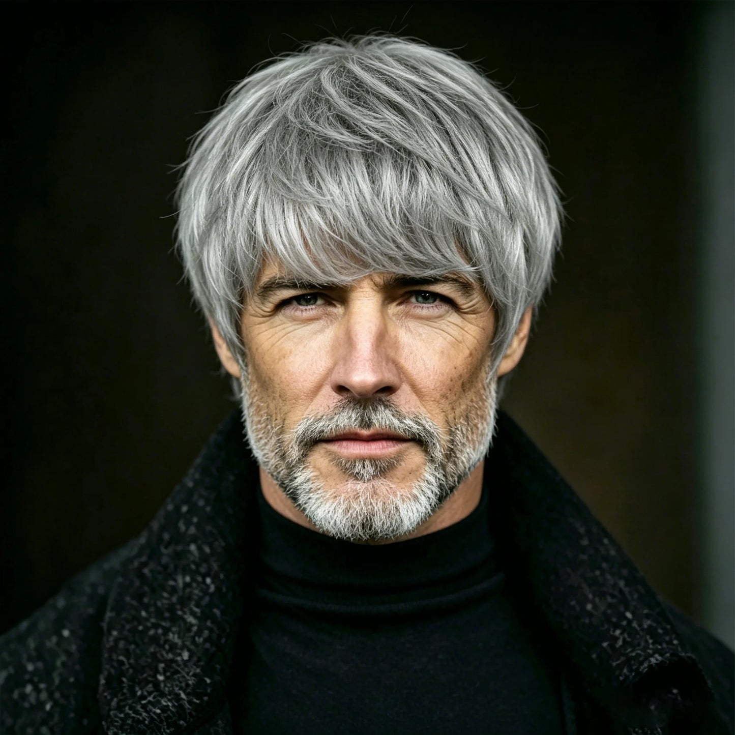 Men's Wig Pixie Cut Human Hair Short Hair With Bangs Silver White Gray 6 Inches Density 180% Machine Made For Men