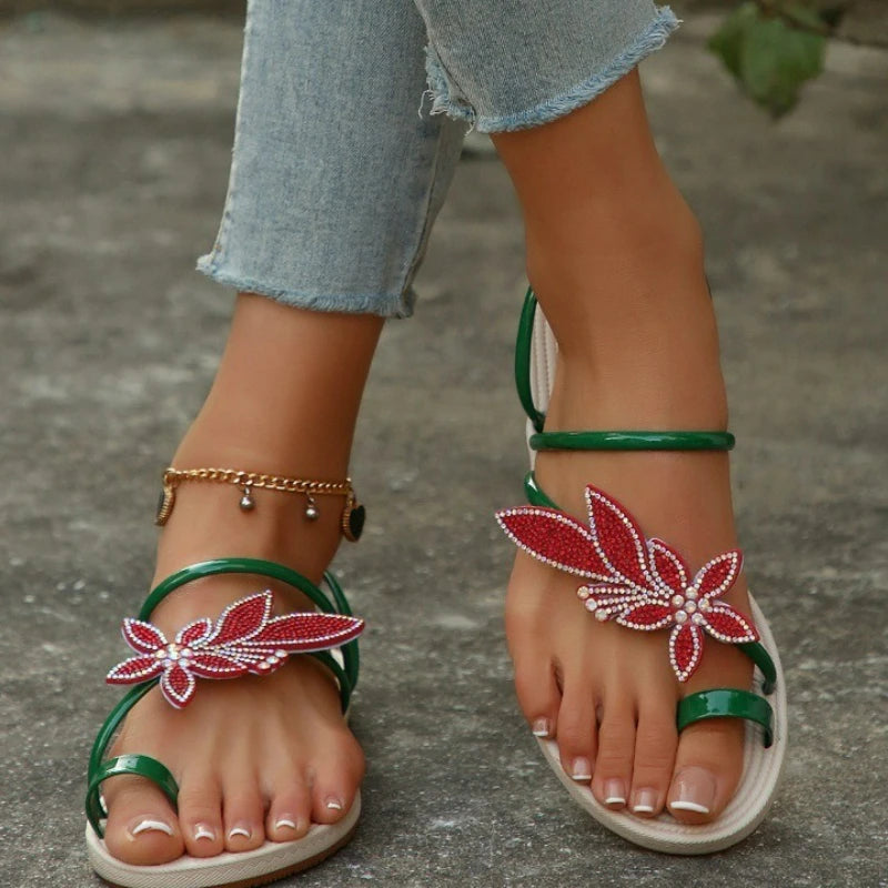 Summer Women Slippers Glitter Sandals Non-slip Slippers Maple Leaf Toe Flip Flops Fashion Beach Shoes Outdoor Flat Slippers 2025