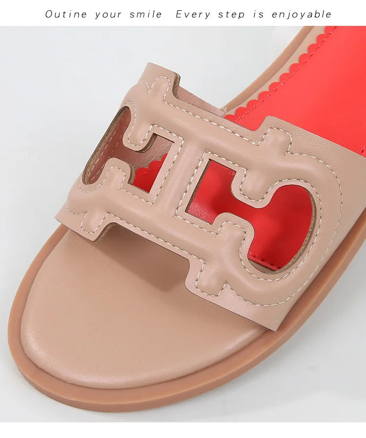 Ladies' slippers summer elegant slim-fitting breathable hollowed-out anti-slip soft-soled suitable vacation travel flat shoes