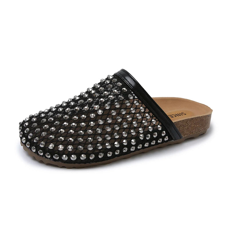 Women Slippers Summer 2025 New Luxury Brand Slippers Lightweight Round Head Shoes Water Diamond Large Flat Sandals Slides Women