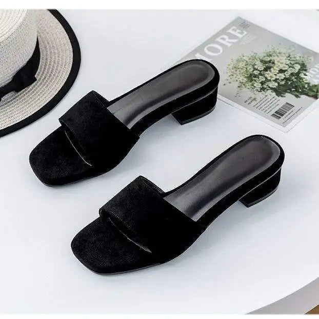 woman slippers for summer, summer cooldown, high-heeled fashion, lazy people going out, anti slip, thick heel, straight drag