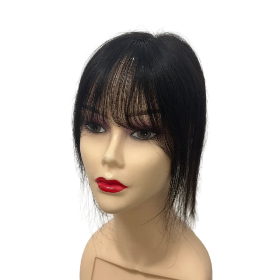 Human Hair Toppers for Women Real Human Hair Topper with Bangs Hand-Tied Thin Lace Base Light Weight Clip in Hairpiece Extension