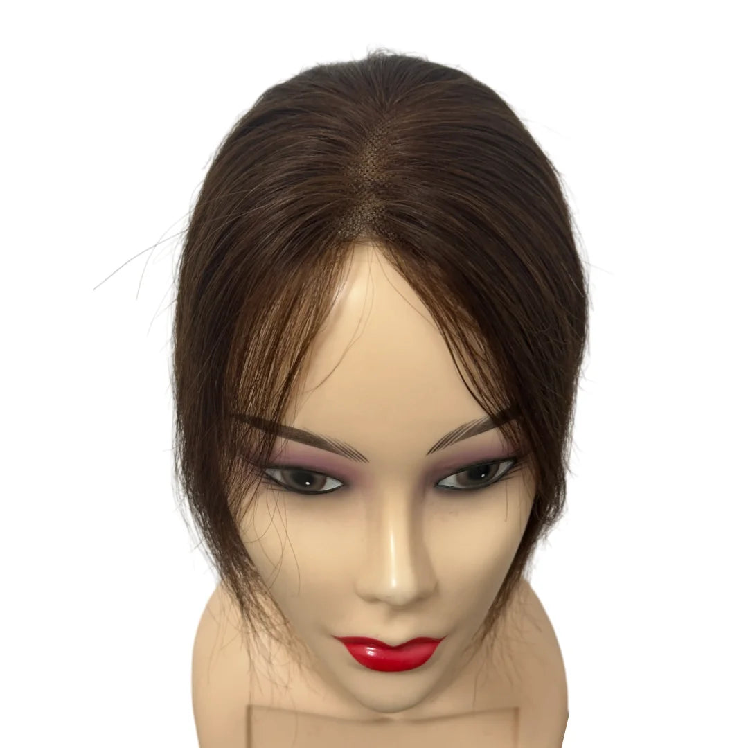 Human Hair Toppers for Women Real Human Hair Topper with Bangs Hand-Tied Thin Lace Base Light Weight Clip in Hairpiece Extension