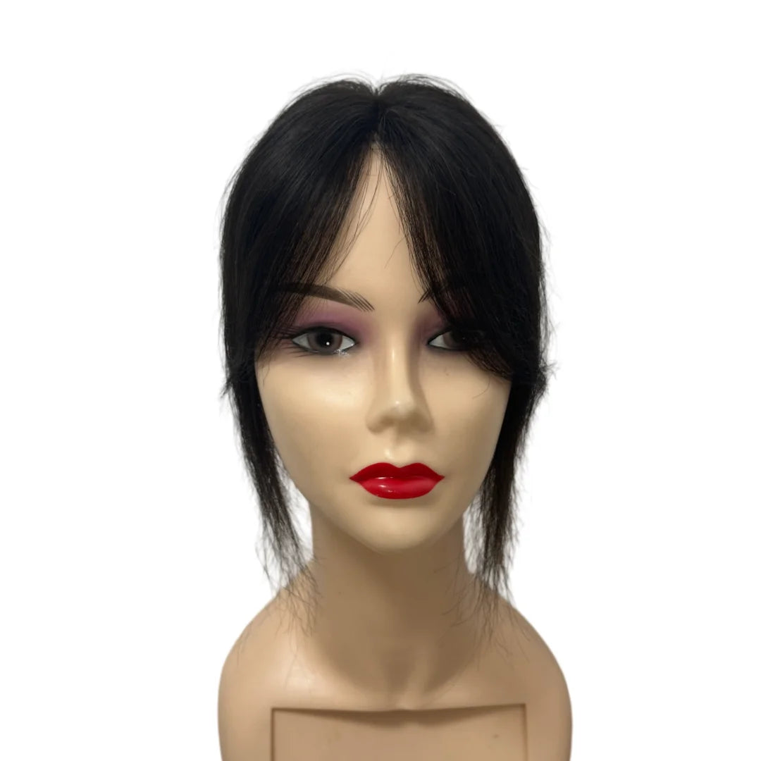 Human Hair Toppers for Women Real Human Hair Topper with Bangs Hand-Tied Thin Lace Base Light Weight Clip in Hairpiece Extension